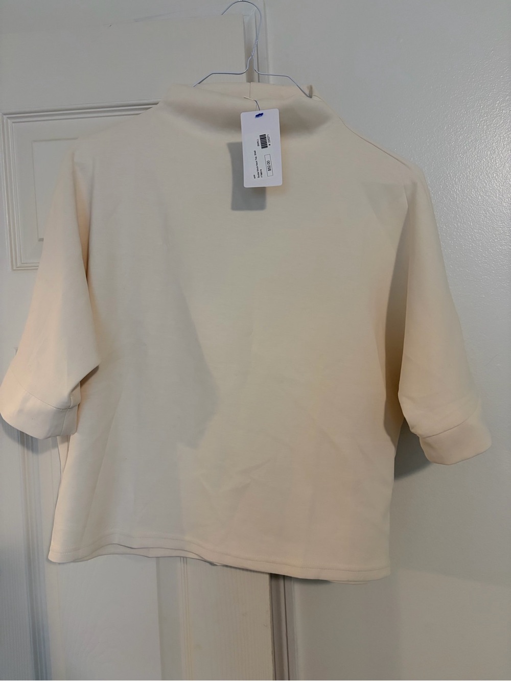 Women’s Cream Short-Sleeve Scuba Mock Neck Top